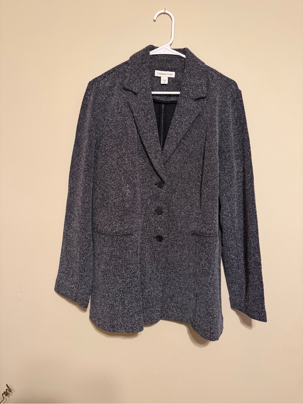 Coldwater Creek NWOT Size 18 Tweed Knit Stretch Blazer Black White Jacket